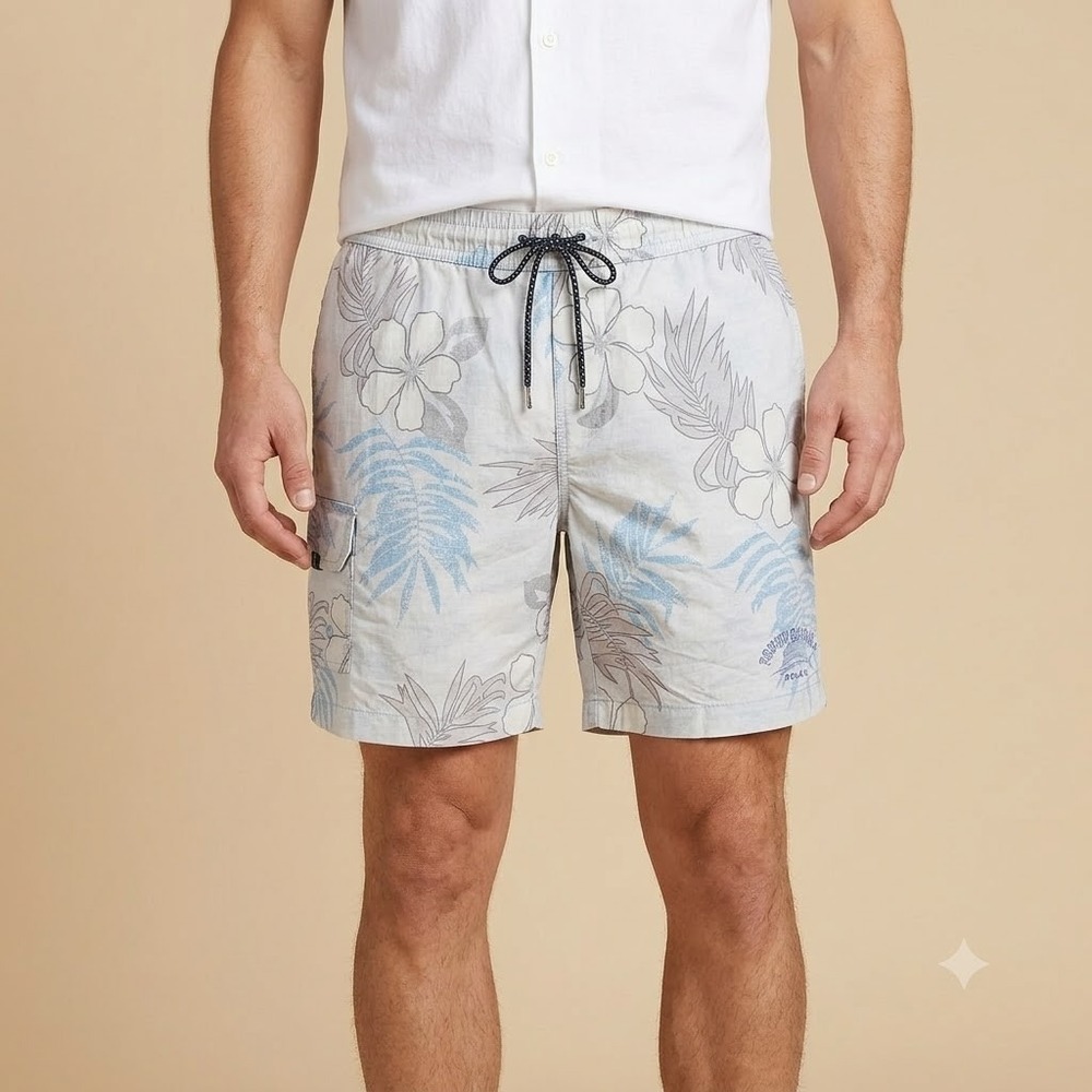 Tommy Bahama Relax Swim Trunks Mens M White Blue Hibiscus Tropical Mesh Lined